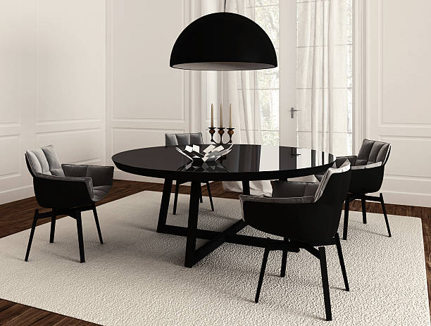 black dining table stock photo