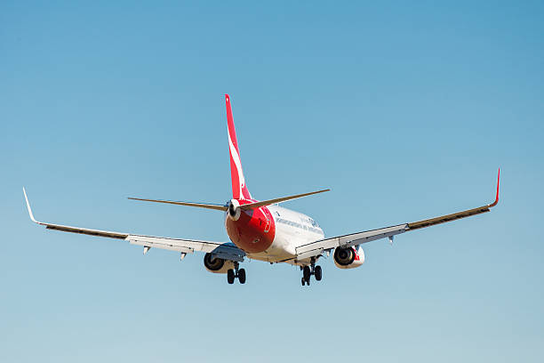 Qantas passenger airplane taking off stock photo