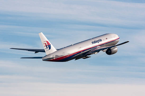 Zürich, Switzerland - December 05, 2007: Malaysia Airlines Boeing 777-200/ER departing Zurich airport. On 08 March 2014 this aircraft crashed as flight MH 370 from Kuala Lumpur to Beijing.