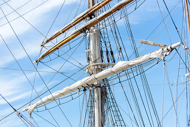 istock sailboat masts, rigging and rolled up sails 472207050