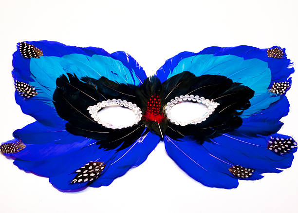 blaue feder-maske - carnival mardi gras masqué costume stock-fotos und bilder