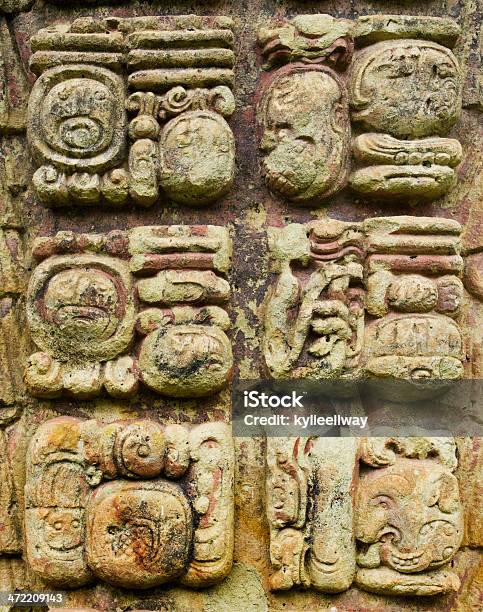 Mayan Stone Carved Writing Icons Stock Photo - Download Image Now - American Culture, Ancient Civilization, Archaeology