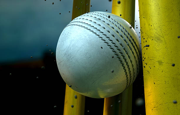 biały piłka do krykieta i wickets - sport of cricket cricket player cricket field bowler zdjęcia i obrazy z banku zdjęć