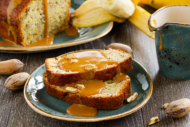 istock Banana bread with caramel sauce and pecans. 472210315