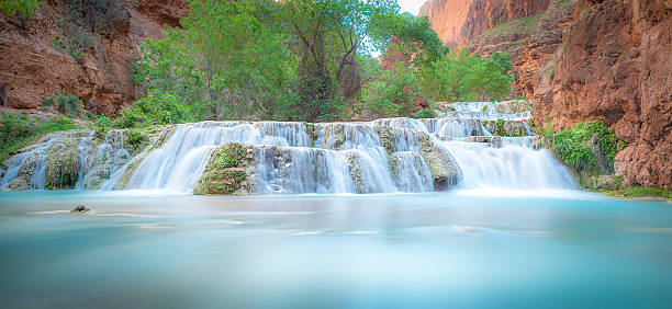 Beaver Falls Havasu Canyon Grand Canyon scenic area with aquamarine water in magical red rock Havasu Canyon. harasu canyon stock pictures, royalty-free photos & images