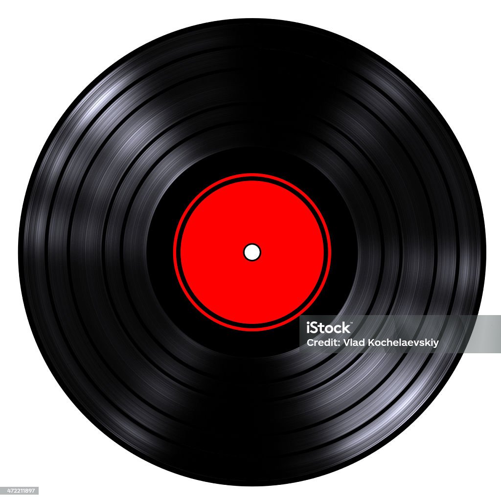 Old record in black and red label gramophone record (isolated, done in 3d) Arts Culture and Entertainment Stock Photo