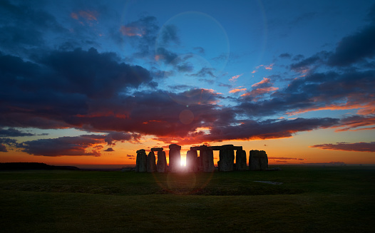 A composite image of the ancient neolithic monument of Stonehenge in Wiltshire, England. 