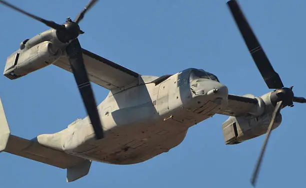 A Marine Corps V-22 Osprey tilt-rotor, built by Boeing and Bell.