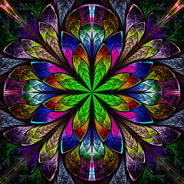 istock Multicolor beautiful fractal in stained glass window style. 472217165