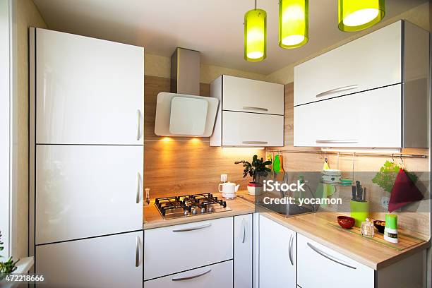 White And Brown Interior For Small Kitchen Stock Photo - Download Image Now - Kitchen, Small, Cooking