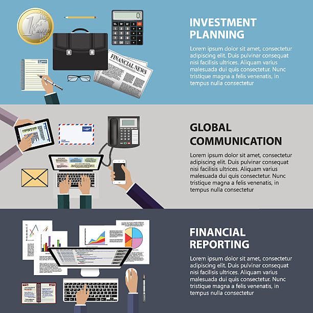 Communication, investment and reporting concept vector art illustration