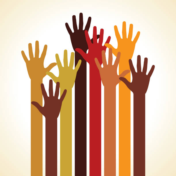 Hands raised Vector - Hands raised - Illustration hand raised orange blue colors stock illustrations