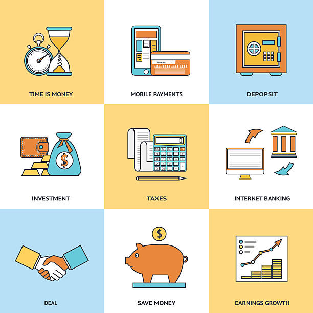 Modern financial line icons vector art illustration