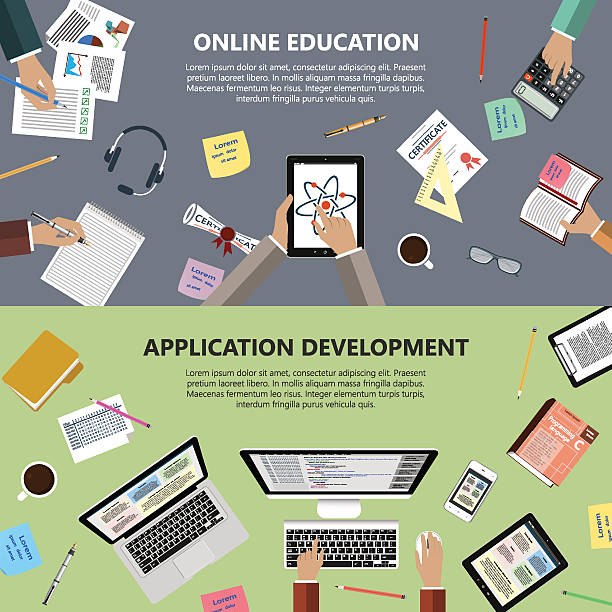 Concept art for online education and application development vector art illustration