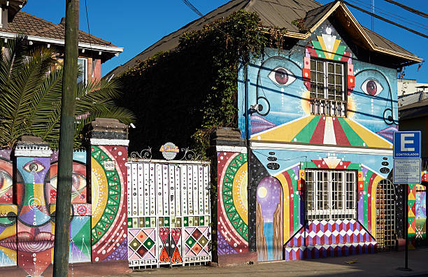 Photo of the community center building that has graffiti painted on it.