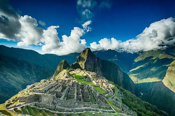 Machu Picchu beautiful panorama overview above the world heritage site