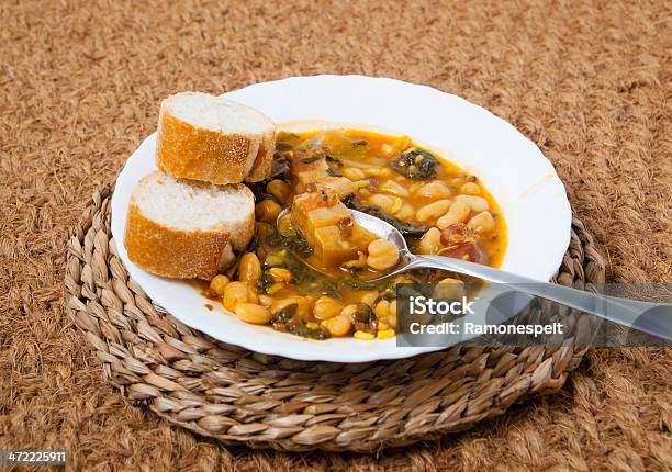 Chickpea And Spinach Stew Spanish Cuisine Stock Photo - Download Image Now - Bean, Bread, Chick-Pea