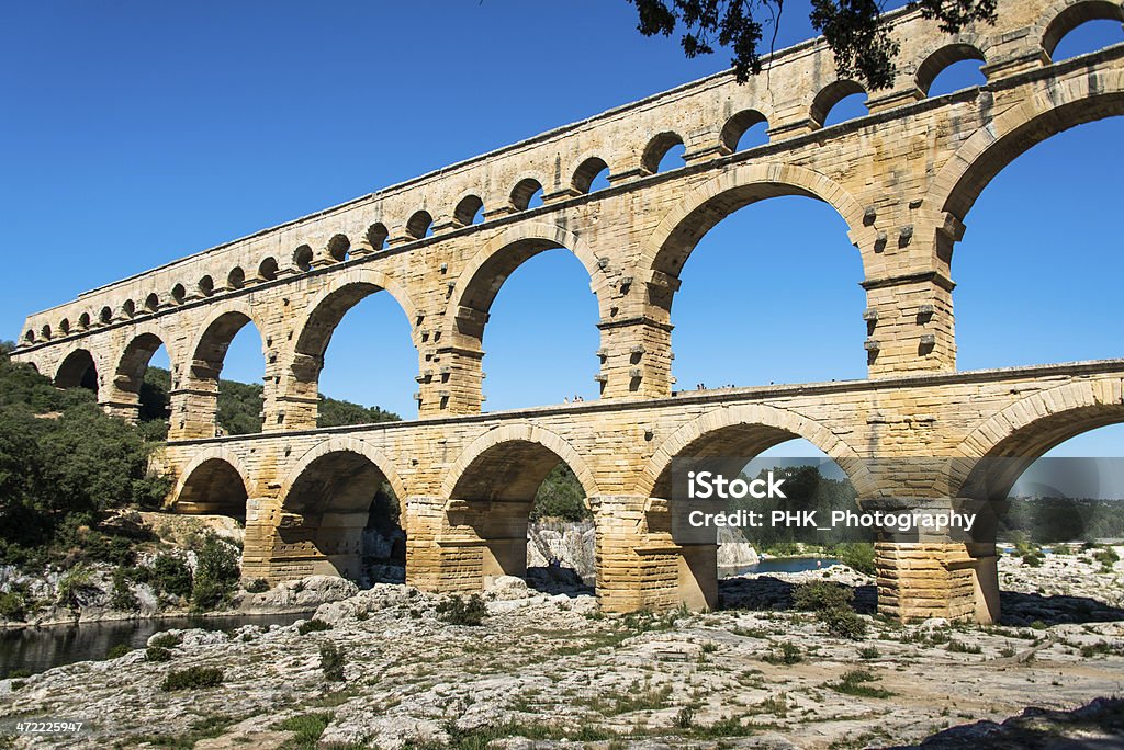 Pont du Gard Aquädukt im Süden von Frankreich - Lizenzfrei Alt Stock-Foto