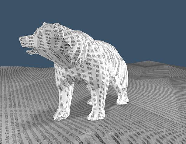 Bear with texture with numbers, 3d render, stock exchange and bull market concept.