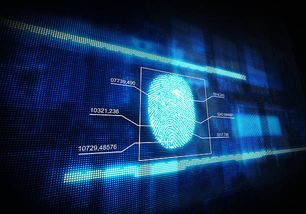 huella dactilar digital azul - fingerprint lock order accessibility fotografías e imágenes de stock