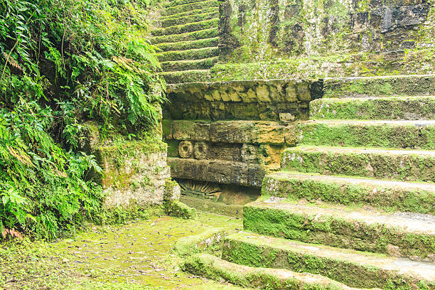tikal - old fashioned staircase antique antiquities photos et images de collection