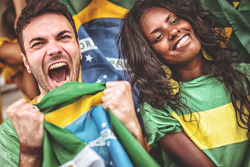 Close-up of a Brazilian female supporter