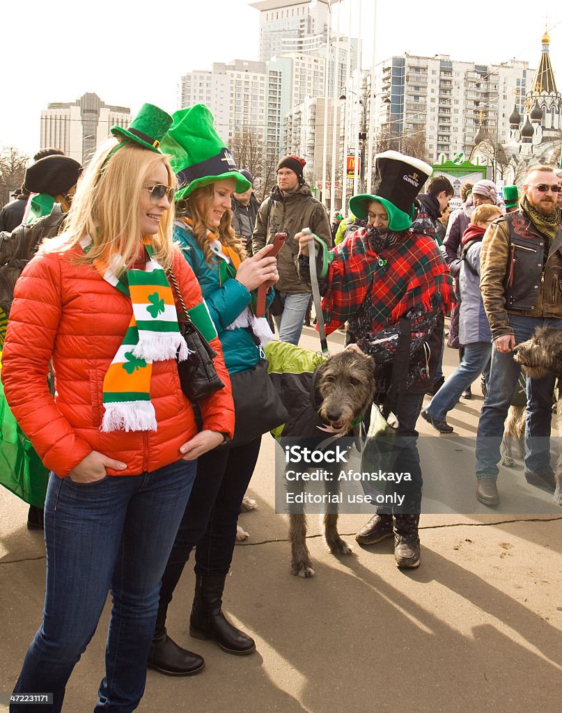 St. Patricks day in Moscow Moscow, Russia – March 15, 2014: people in carnival costumes on parade in Irish holiday St. Patrick`s day in Moscow. Arts Culture and Entertainment Stock Photo