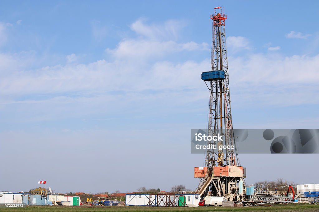 oil drilling rig on field 2015 Stock Photo