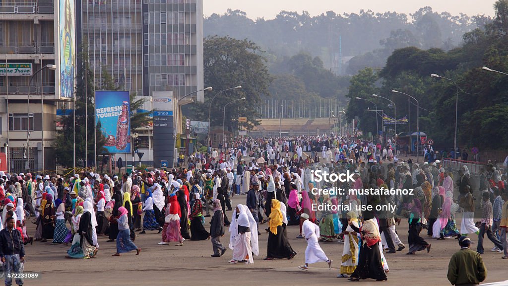 Going for Eid Ul-Fitr mass praying Addis Ababa, Ethiopia - August 19, 2012 : Muslim people are going for mass praying at Addis Ababa city center in the Eid Ul-Fitr morning. Africa Stock Photo