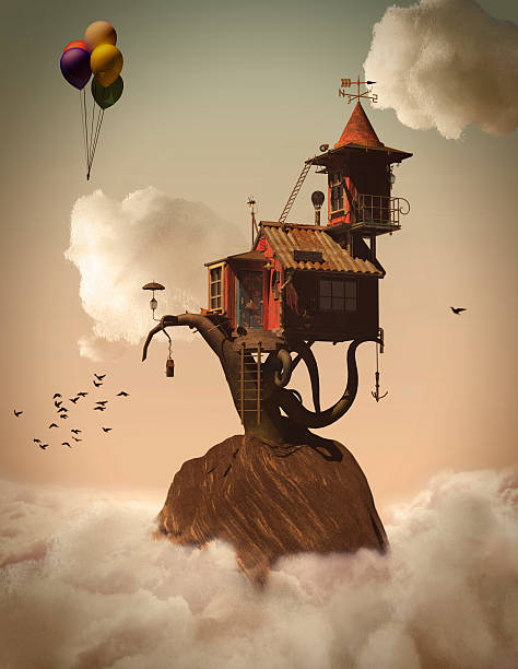istock 3d Fairytale Tree House in the Clouds 472233717