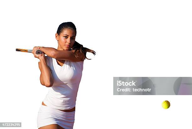 Beautiful Young Woman Playing Tennis Stock Photo - Download Image Now - Cut Out, Image Focus Technique, Tennis