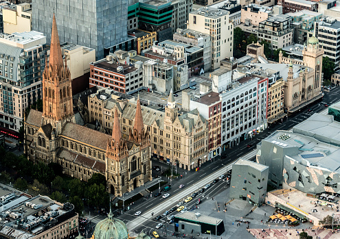 St Patrick's Cathedral in Melbourne, Australia shot from above