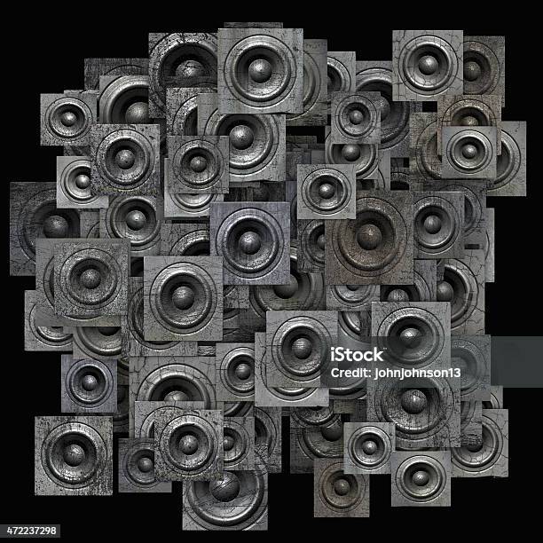 Grunge Gray Party Speaker Woofer On Black Stock Photo - Download Image Now - Art, Techno Music, 2015