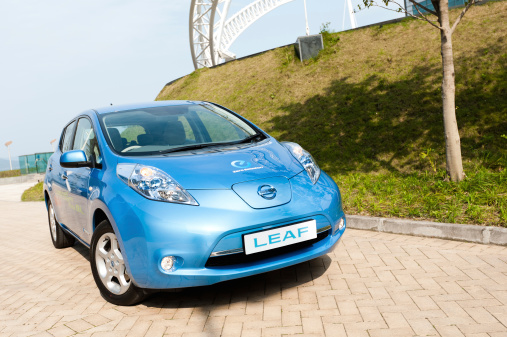 Hong Kong, China - March 16, 2011: Nissan Leaf display in Hong Kong 2011