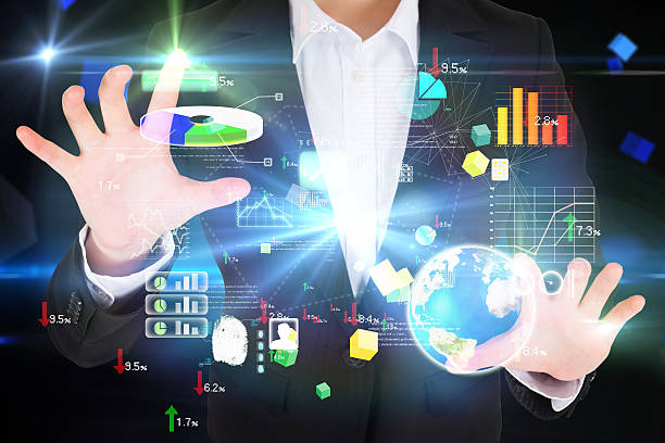 istock Businesswoman touching global business interface 472237967