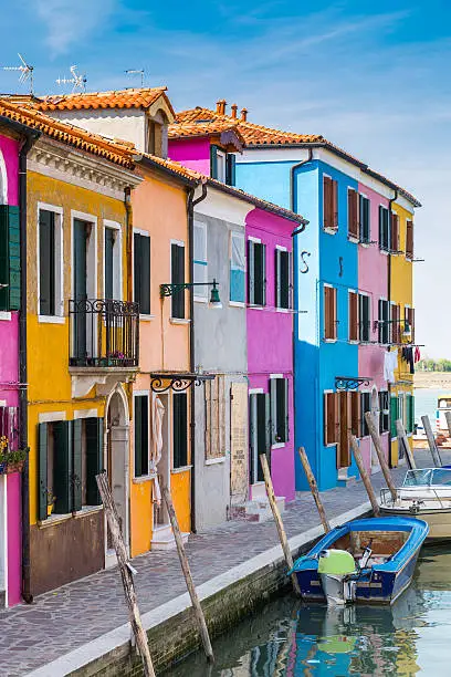 Painted houses of Burano, in the Venetian Lagoon, Italy.