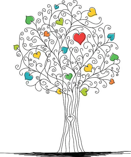 Vector illustration of Drawing of swirl tree, wedding invitation or valentine card concept