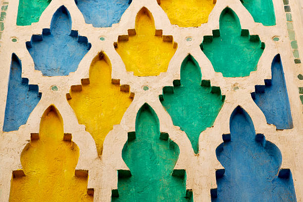 Green ornate arch frame on a colored background. Copy space or template. Ramadan or Islamic background