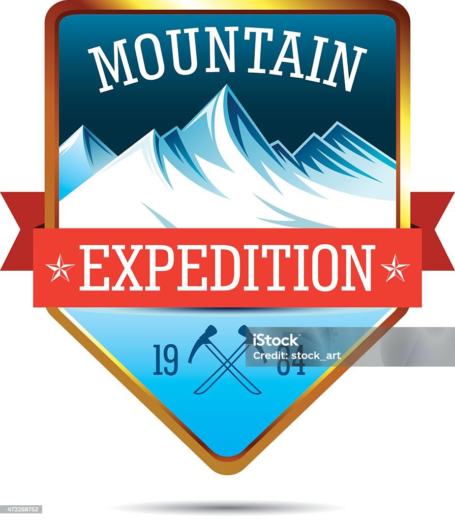 Expedición de emblema de las montañas tarjeta - arte vectorial de 2015 libre de derechos