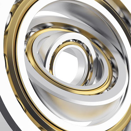 Isolated realistic whirling bearing in the bearing with light scratches on a white background. High resolution 3D