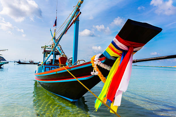 istock bright spruced fishing Boat 472262752