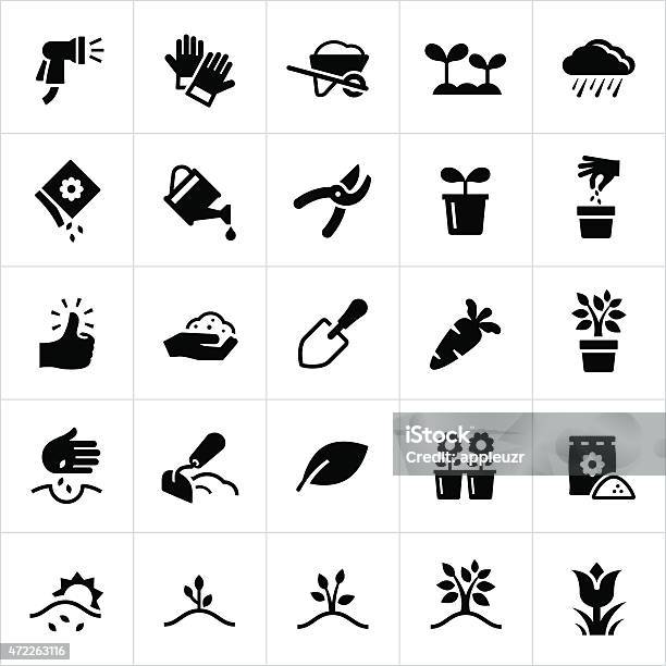 Gardening And Planting Icons Stock Illustration - Download Image Now - Icon Symbol, Vegetable Garden, Watering Can