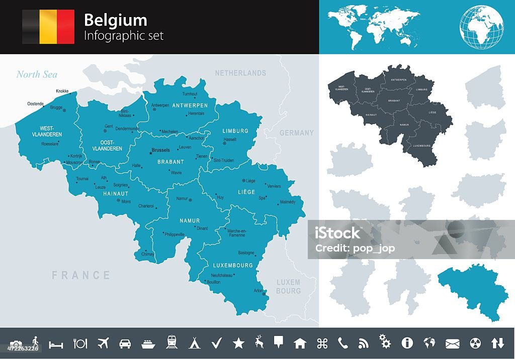 Belgia-Infographic-Ilustracja Mapa - Grafika wektorowa royalty-free (Belgia)