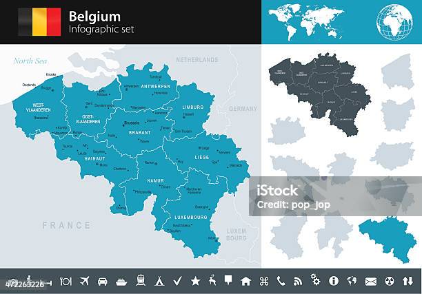 Belgium Infographic Map Illustration向量圖形及更多比利時圖片 - 比利時, 地圖, 矢量圖