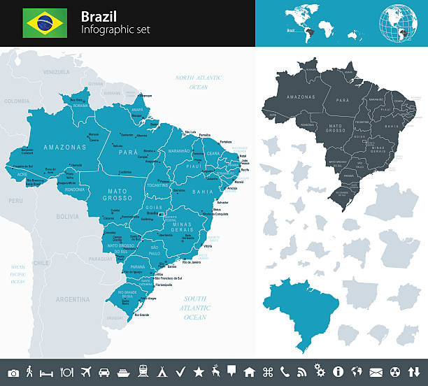 브라질-인포그래픽 맵-일러스트 - santos stock illustrations