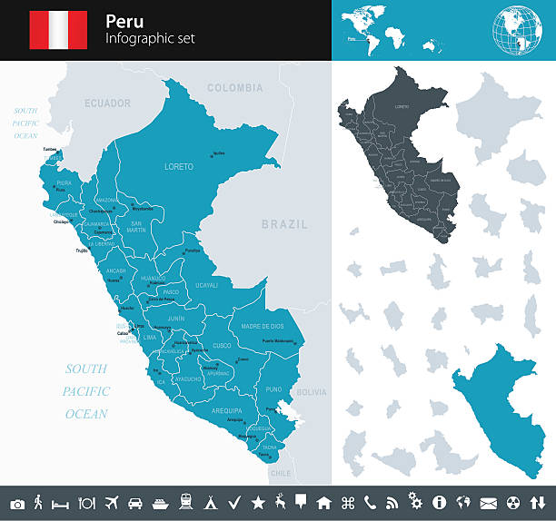 Vector maps of Peru with variable specification and icons