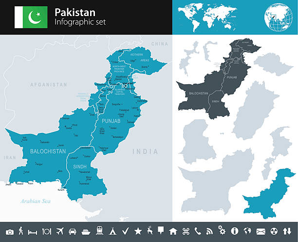 파키스탄-인포그래픽 맵-일러스트 - kashmiri stock illustrations