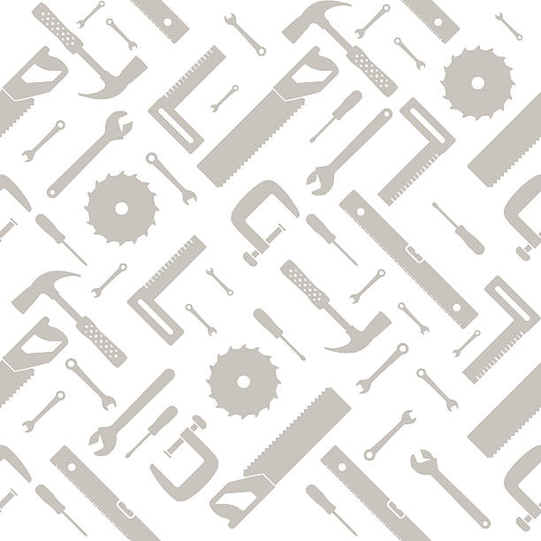 ilustraciones, imágenes clip art, dibujos animados e iconos de stock de patrón sin costuras de herramientas e instrumentos - wrench spanner work tool backgrounds