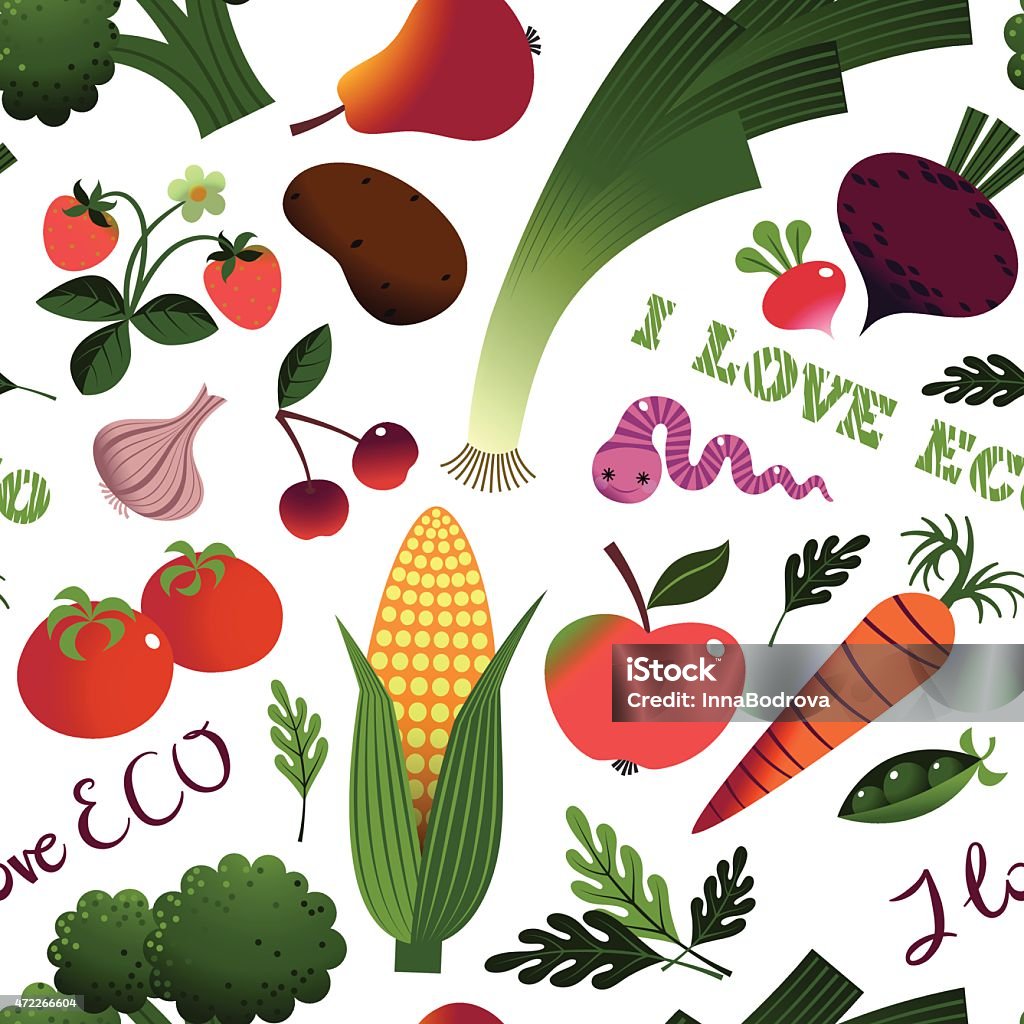 Me encanta ECO.   Frutas y verduras. - arte vectorial de Roqueta libre de derechos