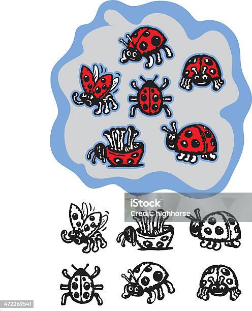 Sześć Wektor Ladybugs - Stockowe grafiki wektorowe i więcej obrazów Asian Ladybug - Asian Ladybug, Biedronka, Chrząszcz